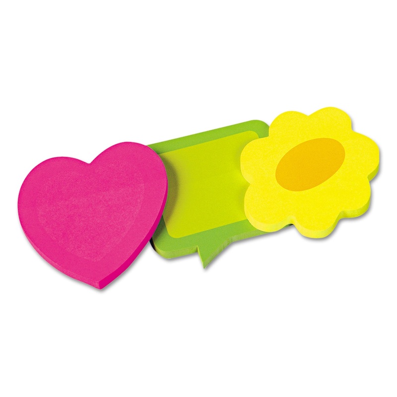 Two-Tone Self-Stick Notepads, 3 Die-Cut Shapes, 3 50-Sheet Pads/pack