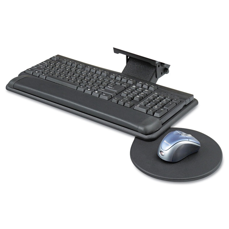 ADJUSTABLE KEYBOARD PLATFORM WITH SWIVEL MOUSE TRAY, 18.5W X 9.5D, BLACK