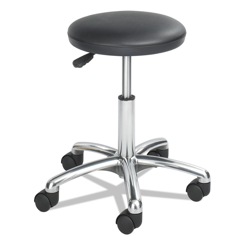 HEIGHT-ADJUSTABLE LAB STOOL, 21″ SEAT HEIGHT, SUPPORTS UP TO 250 LBS., BLACK SEAT/BLACK BACK, CHROME BASE