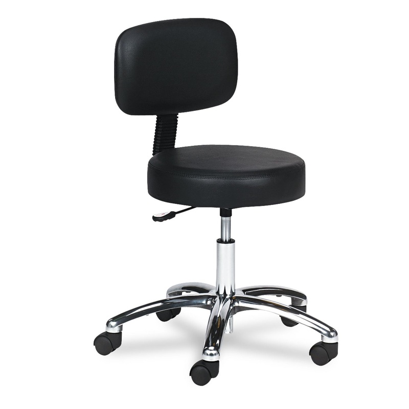 PNEUMATIC LAB STOOL WITH BACK, 35.5″ SEAT HEIGHT, SUPPORTS UP TO 250 LBS., BLACK SEAT/BLACK BACK, CHROME BASE