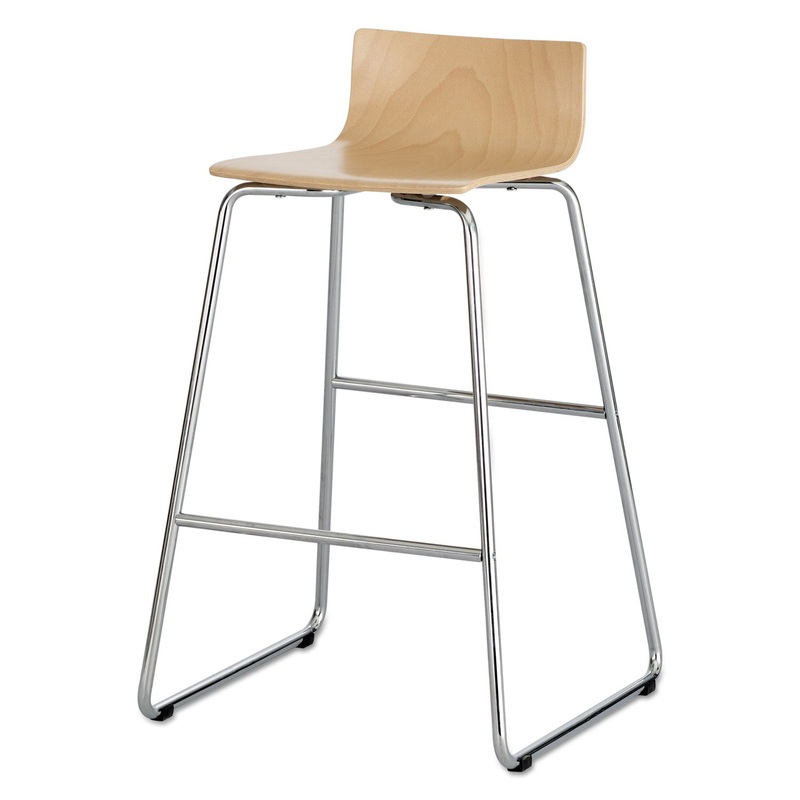 BOSK WOOD STOOL, SUPPORTS UP TO 250 LBS., BEECH SEAT/BEECH BACK, CHROME BASE