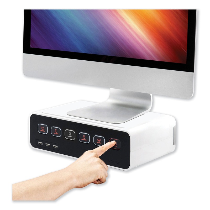 CABLE MANAGEMENT POWER HUB AND STAND WITH USB CHARGING PORTS, 5 OUTLETS, 3 USB, 6.5 FT CORD, 11.75 X 6.6 X 3.5, WHITE