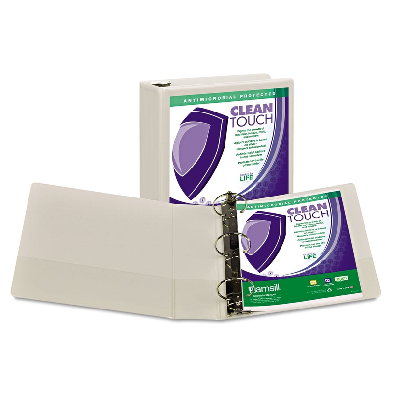 CLEAN TOUCH LOCKING ROUND RING VIEW BINDER PROTECTED W/ANTIMICROBIAL ADDITIVE, 3 RINGS, 3″ CAPACITY, 11 X 8.5, WHITE