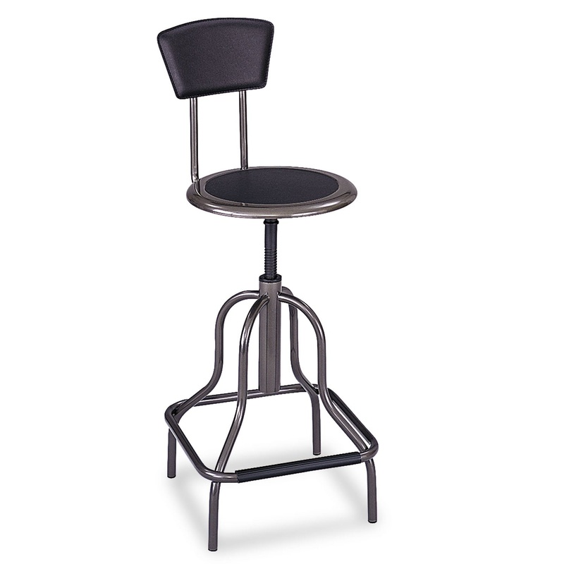 DIESEL INDUSTRIAL STOOL WITH BACK, 27″ SEAT HEIGHT, SUPPORTS UP TO 250 LBS., PEWTER SEAT/PEWTER BACK, PEWTER BASE