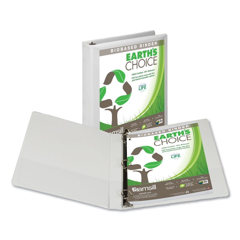 EARTH’S CHOICE BIOBASED D-RING VIEW BINDER, 3 RINGS, 1″ CAPACITY, 11 X 8.5, WHITE