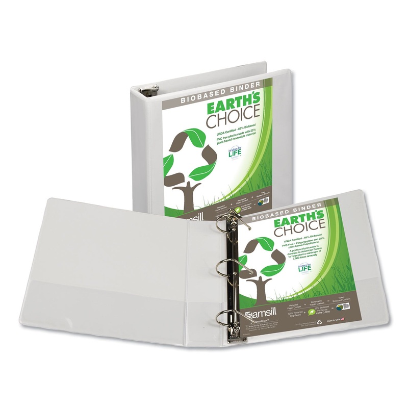 EARTH’S CHOICE BIOBASED D-RING VIEW BINDER, 3 RINGS, 2″ CAPACITY, 11 X 8.5, WHITE
