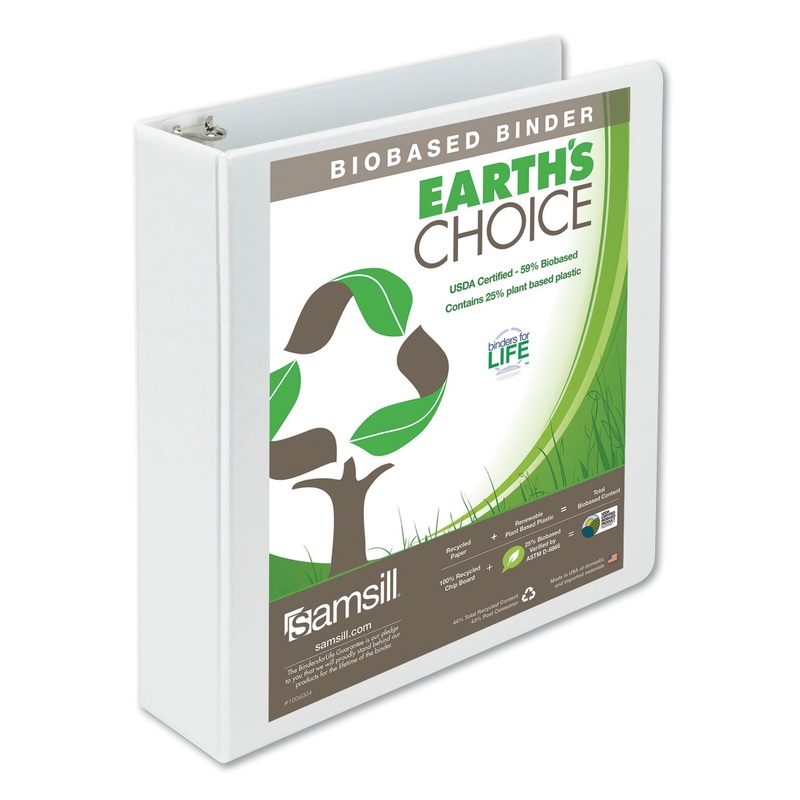 EARTH’S CHOICE BIOBASED ROUND RING VIEW BINDER, 3 RINGS, 2″ CAPACITY, 11 X 8.5, WHITE