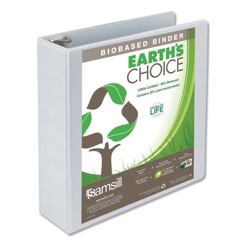 EARTH’S CHOICE BIOBASED ROUND RING VIEW BINDER, 3 RINGS, 3″ CAPACITY, 11 X 8.5, WHITE