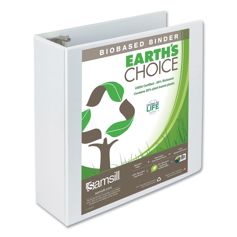 EARTH’S CHOICE BIOBASED ROUND RING VIEW BINDER, 3 RINGS, 4″ CAPACITY, 11 X 8.5, WHITE