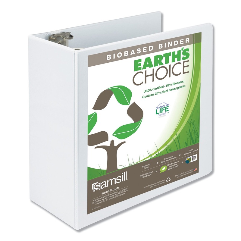 EARTH’S CHOICE BIOBASED ROUND RING VIEW BINDER, 3 RINGS, 5″ CAPACITY, 11 X 8.5, WHITE