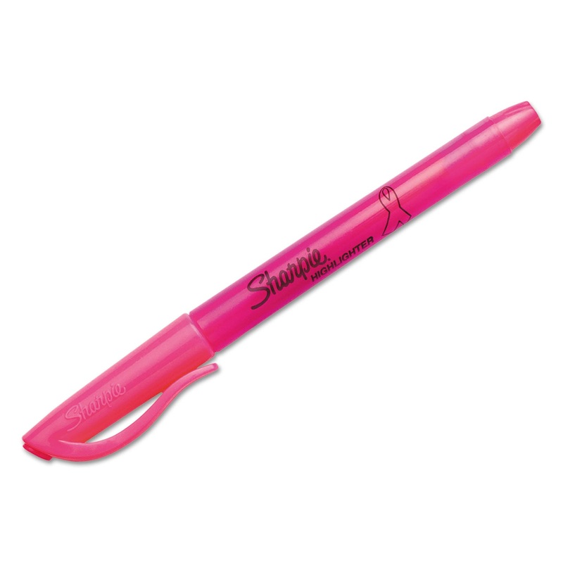 PINK RIBBON POCKET STYLE HIGHLIGHTERS, CHISEL TIP, PINK, 2/PACK