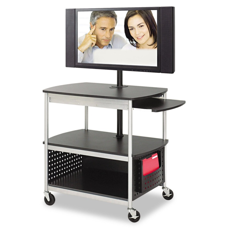 SCOOT FLAT PANEL MULTIMEDIA CART, THREE-SHELF, 39.5W X 27D X 68H, BLACK