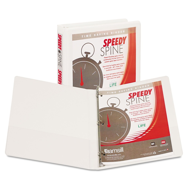 SPEEDY SPINE HEAVY-DUTY TIME SAVING ROUND RING VIEW BINDER, 3 RINGS, 0.5″ CAPACITY, 11 X 8.5, WHITE