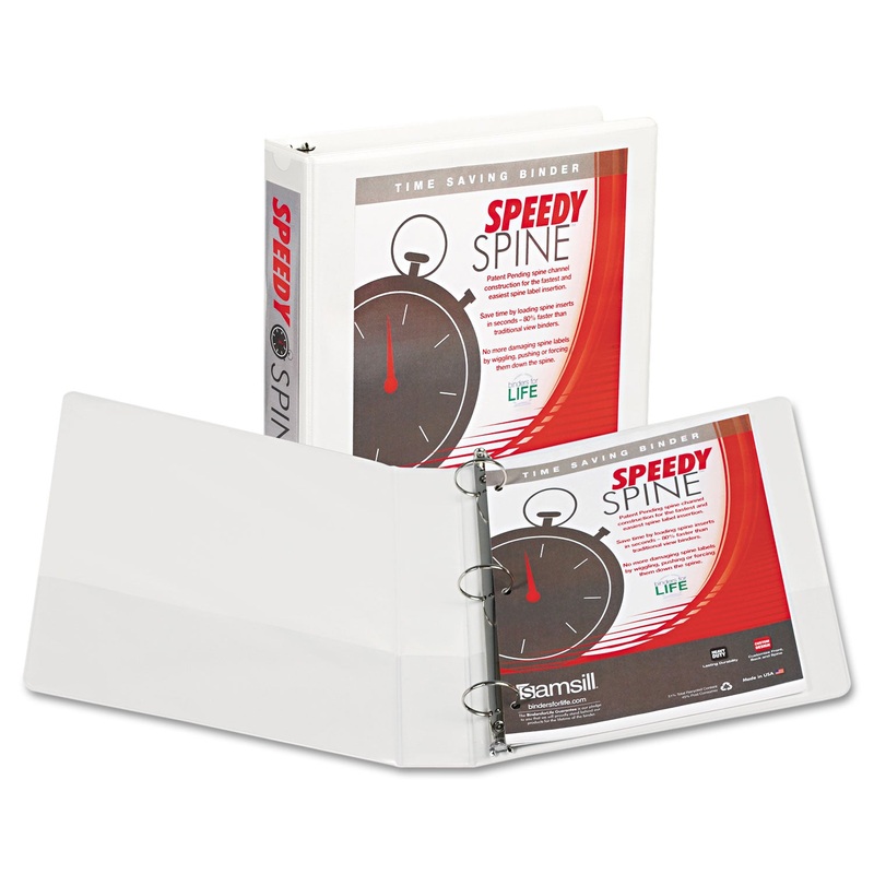 SPEEDY SPINE HEAVY-DUTY TIME SAVING ROUND RING VIEW BINDER, 3 RINGS, 1.5″ CAPACITY, 11 X 8.5, WHITE