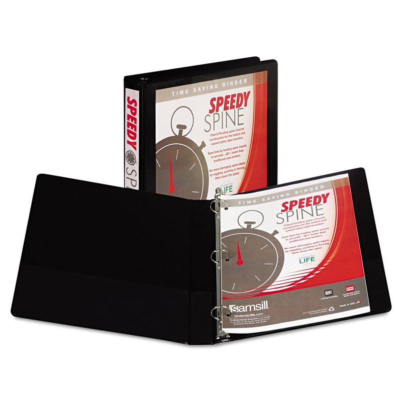 SPEEDY SPINE HEAVY-DUTY TIME SAVING ROUND RING VIEW BINDER, 3 RINGS, 1″ CAPACITY, 11 X 8.5, BLACK