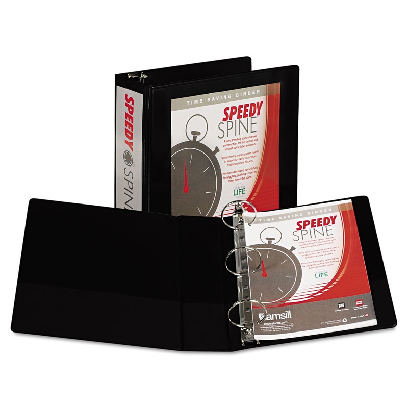 SPEEDY SPINE HEAVY-DUTY TIME SAVING ROUND RING VIEW BINDER, 3 RINGS, 3″ CAPACITY, 11 X 8.5, BLACK
