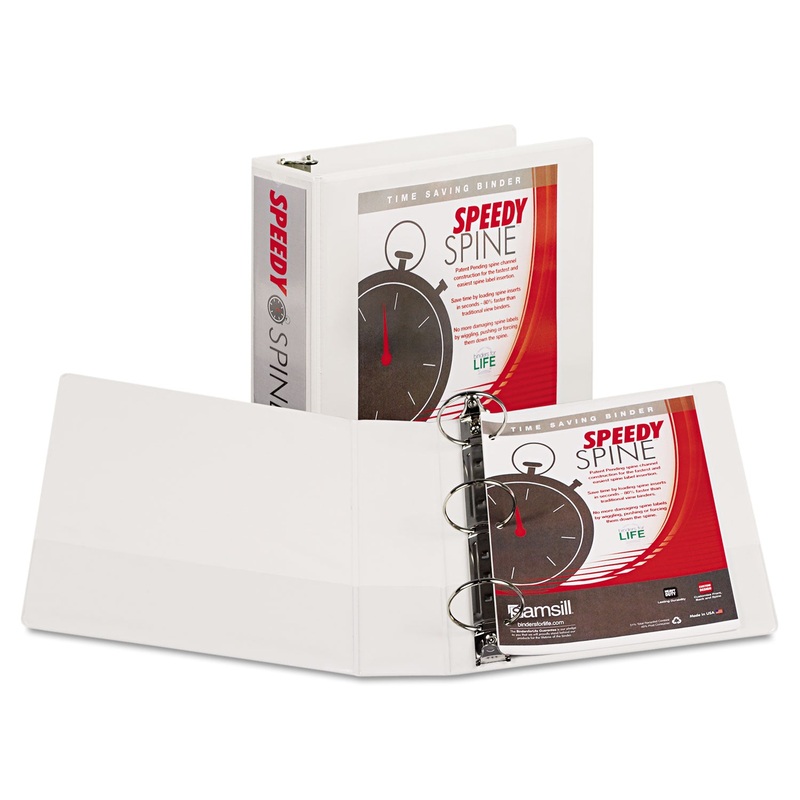 SPEEDY SPINE HEAVY-DUTY TIME SAVING ROUND RING VIEW BINDER, 3 RINGS, 3″ CAPACITY, 11 X 8.5, WHITE