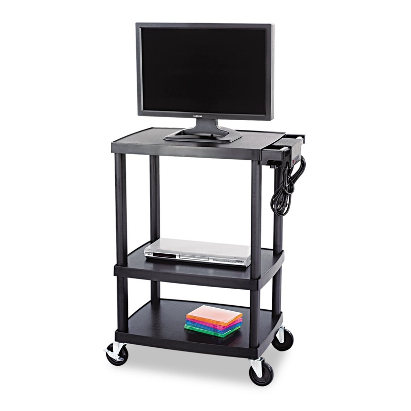 THREE-SHELF HEIGHT-ADJUSTABLE CART, 27.75W X 18.5D X 42H, BLACK