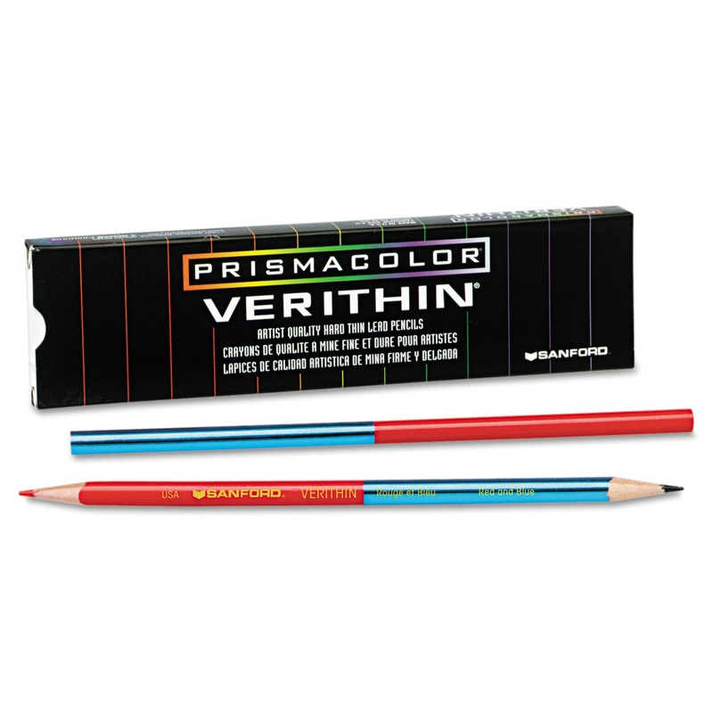 VERITHIN DUAL-ENDED TWO-COLOR PENCILS, 2 MM, BLUE/RED LEAD, BLUE/RED BARREL, DOZEN