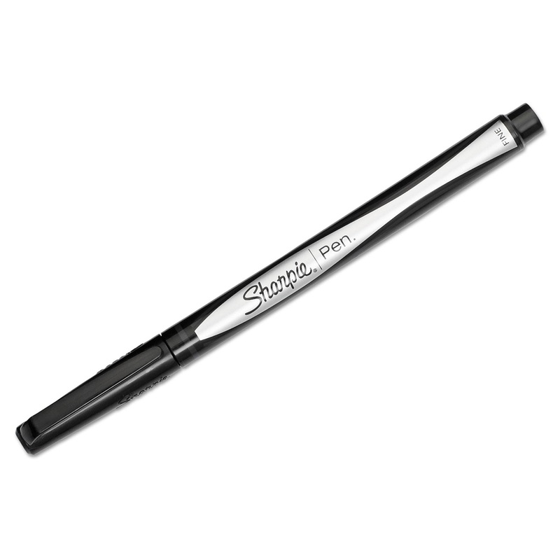 WATER-RESISTANT INK STICK PLASTIC POINT PEN, 0.88 MM, BLACK INK, BLACK/GRAY BARREL, DOZEN