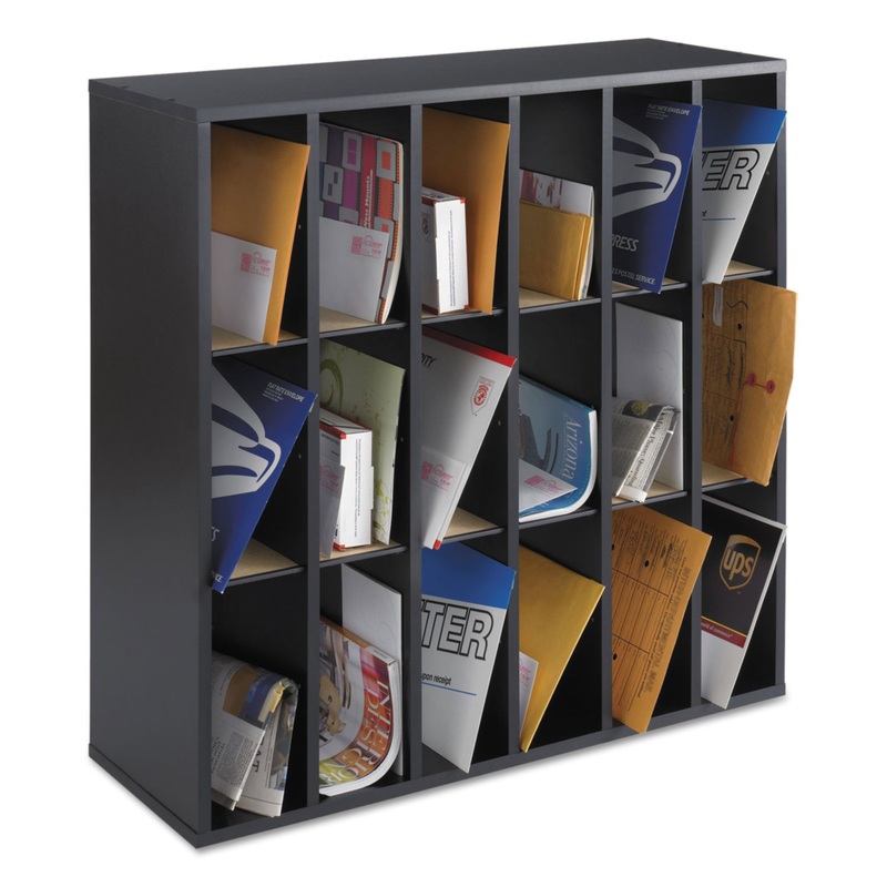 Wood Mail Sorter With Adjustable Dividers, Stackable, 18 Compartments, Black