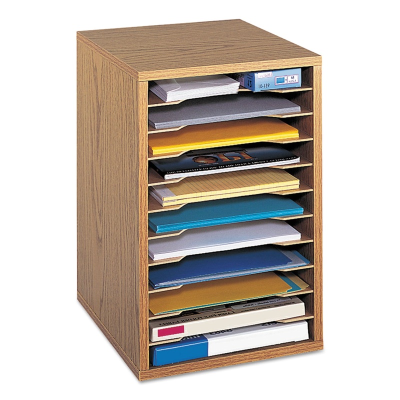 Wood Vertical Desktop Sorter, 11 Sections 10 5/8 X 11 7/8 X 16, Medium Oak
