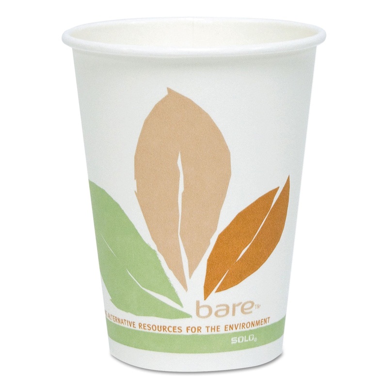 Bare By Solo Eco-Forward Pla Paper Hot Cups, 12 Oz, Leaf Design, 50/pack