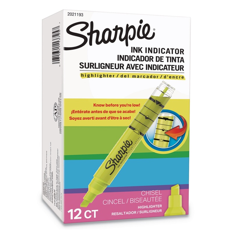 INK INDICATOR TANK CHISEL TIP HIGHLIGHTERS, CHISEL TIP, FLUORESCENT YELLOW, DOZEN