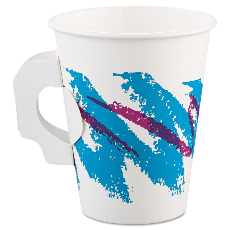 Jazz Paper Hot Cups, Handles, 8oz, Polycoated, 1000/carton