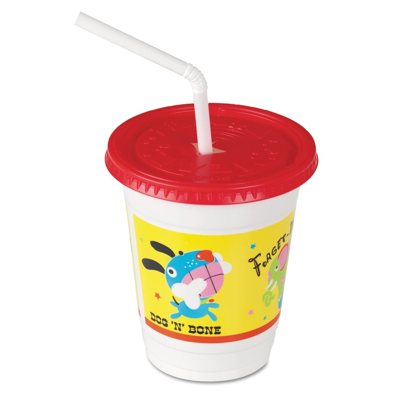 Plastic Kids’ Cups With Lids/straws, 12 Oz., Critter Print, 250/ct