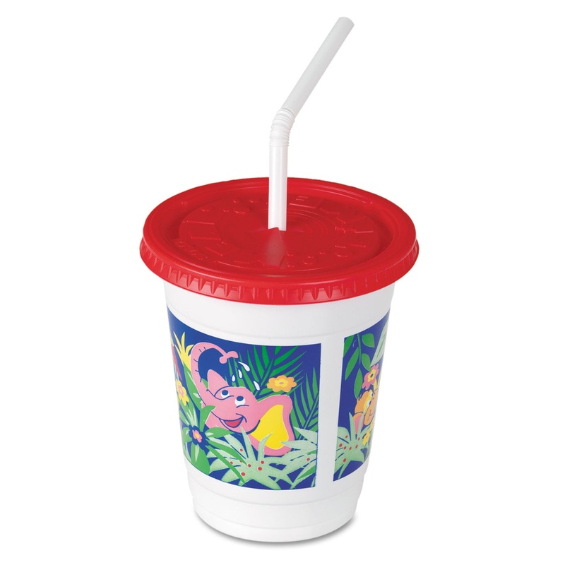 Plastic Kids’ Cups With Lids/straws, 12 Oz, Jungle Print
