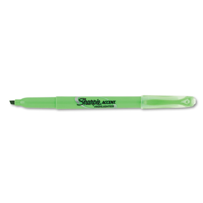 POCKET STYLE HIGHLIGHTERS, CHISEL TIP, FLUORESCENT GREEN, DOZEN