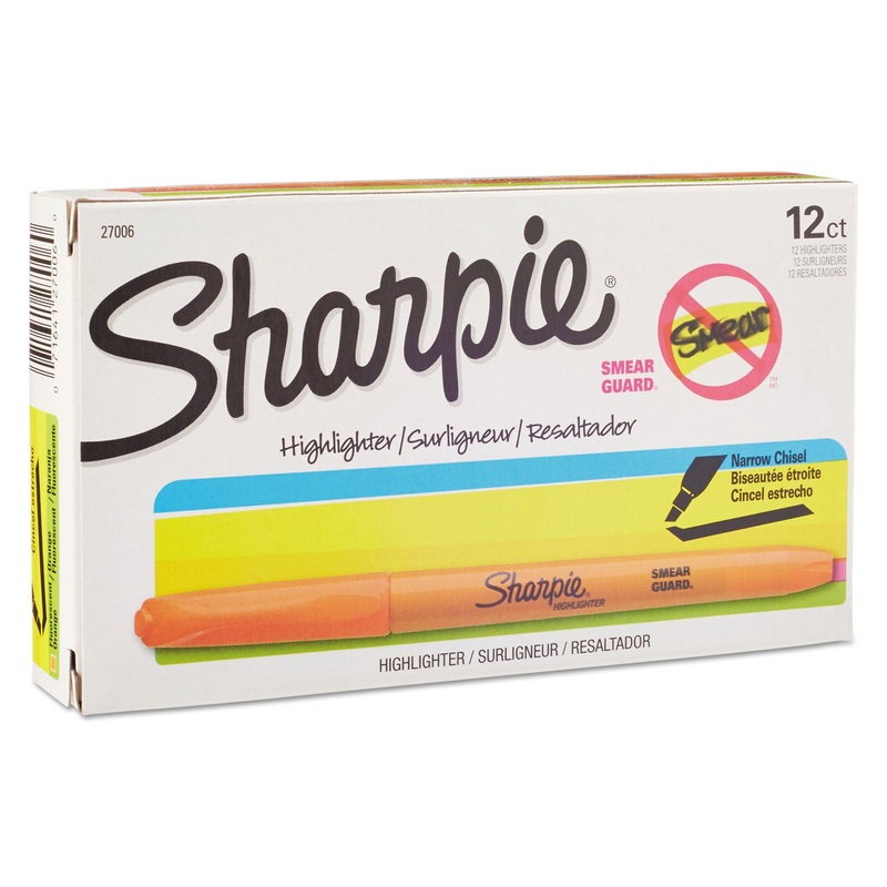 POCKET STYLE HIGHLIGHTERS, CHISEL TIP, FLUORESCENT ORANGE, DOZEN