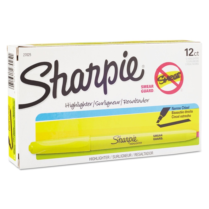 POCKET STYLE HIGHLIGHTERS, CHISEL TIP, FLUORESCENT YELLOW, DOZEN