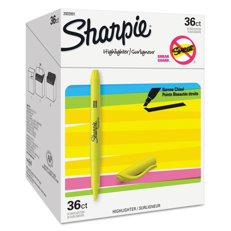 POCKET STYLE HIGHLIGHTERS, CHISEL TIP, YELLOW, 36/PACK