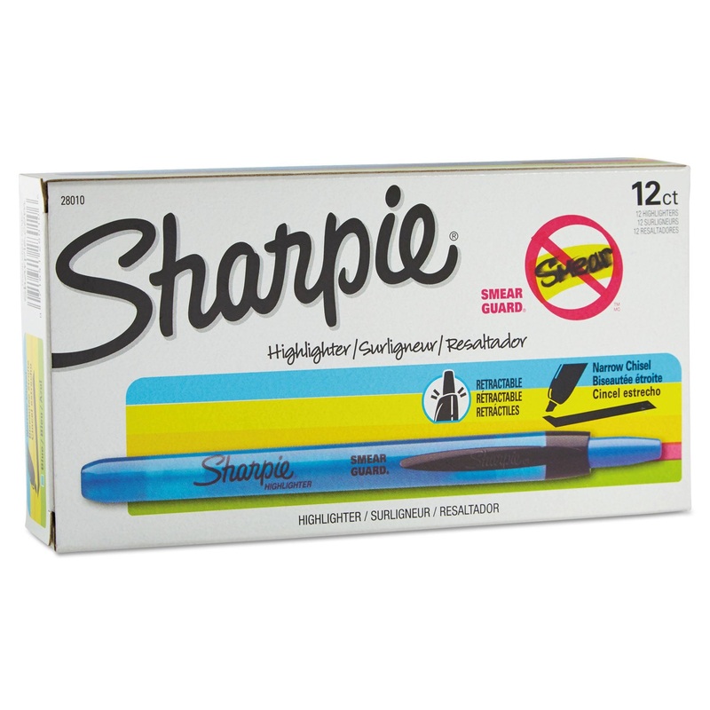 RETRACTABLE HIGHLIGHTERS, CHISEL TIP, BLUE, DOZEN