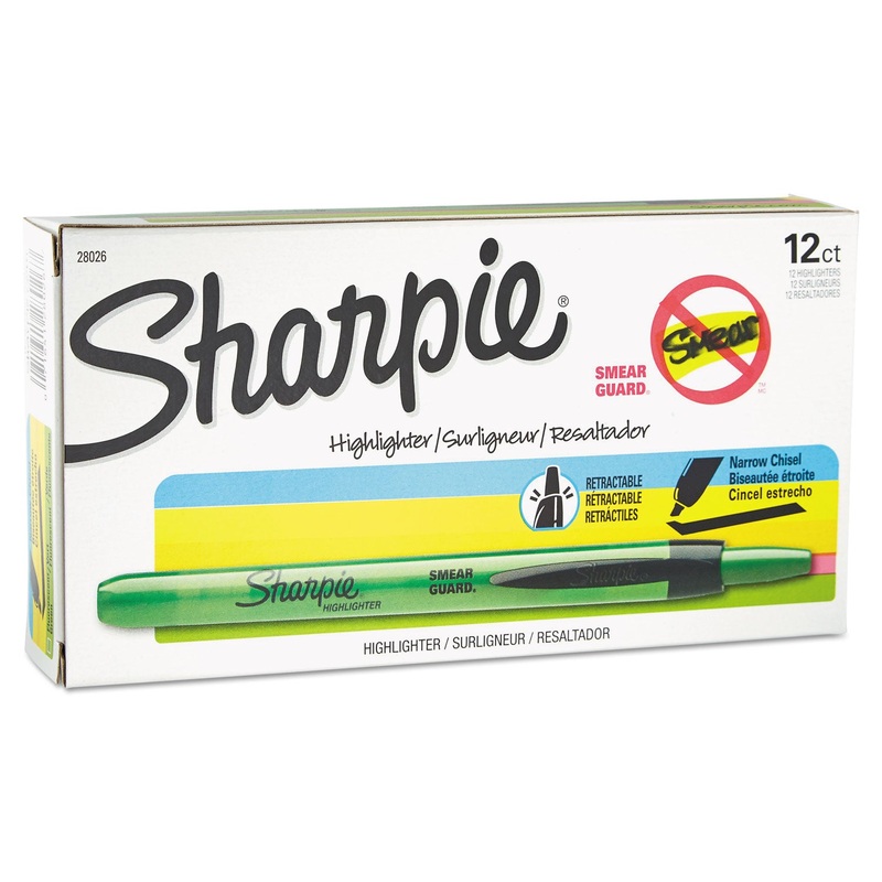 RETRACTABLE HIGHLIGHTERS, CHISEL TIP, FLUORESCENT GREEN, DOZEN