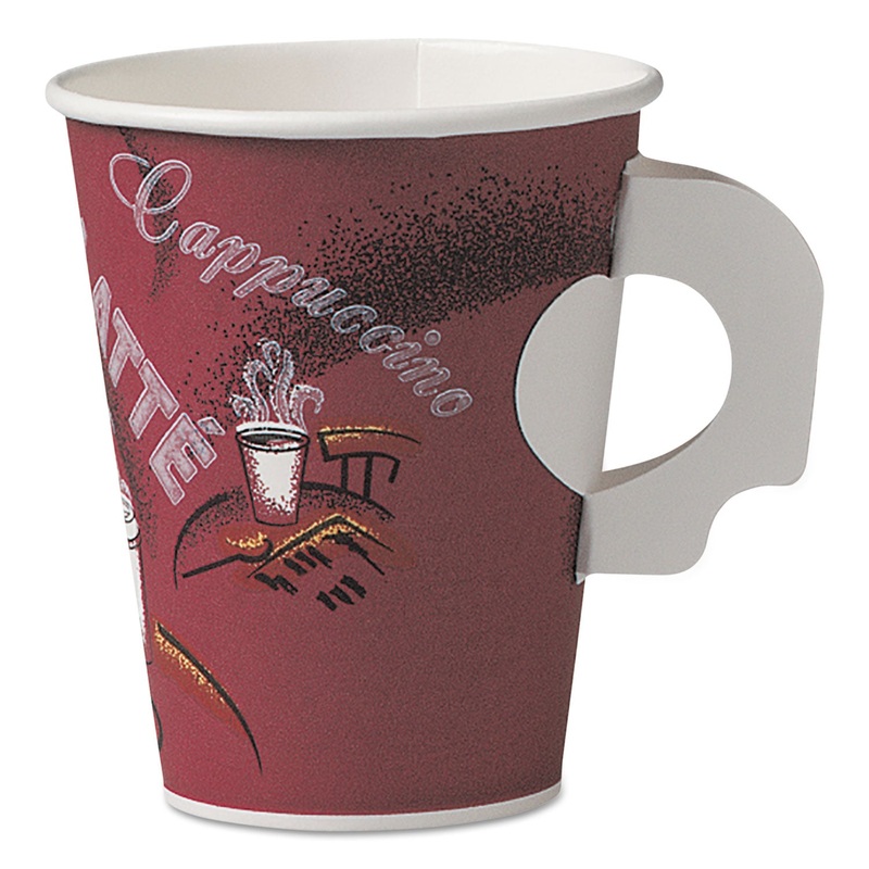 Single-Sided Poly Paper Hot Cups, 8 Oz, Bistro Theme, 50/bag, 20 Bags/carton