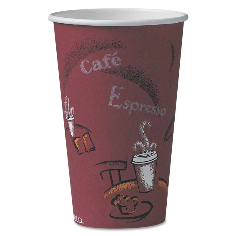 SOLO BISTRO DESIGN HOT DRINK CUPS, PAPER, 16OZ, MAROON, 50/PACK