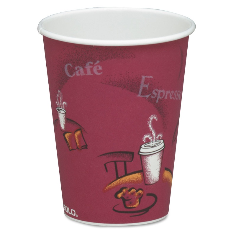 SOLO BISTRO DESIGN HOT DRINK CUPS, PAPER, 8OZ, MAROON, 50/BAG, 20 BAGS/CARTON