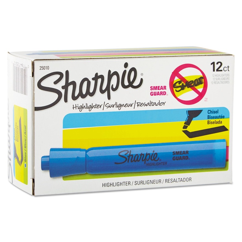 TANK STYLE HIGHLIGHTERS, CHISEL TIP, BLUE, DOZEN