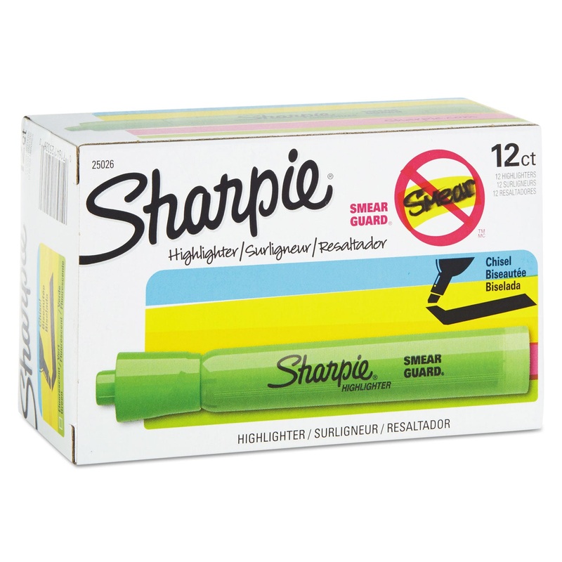 TANK STYLE HIGHLIGHTERS, CHISEL TIP, FLUORESCENT GREEN, DOZEN
