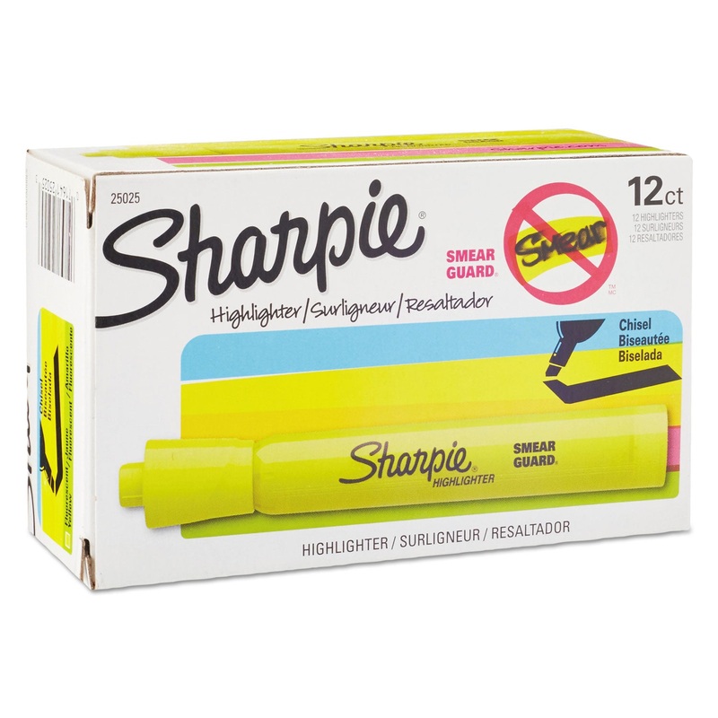 TANK STYLE HIGHLIGHTERS, CHISEL TIP, FLUORESCENT YELLOW, DOZEN