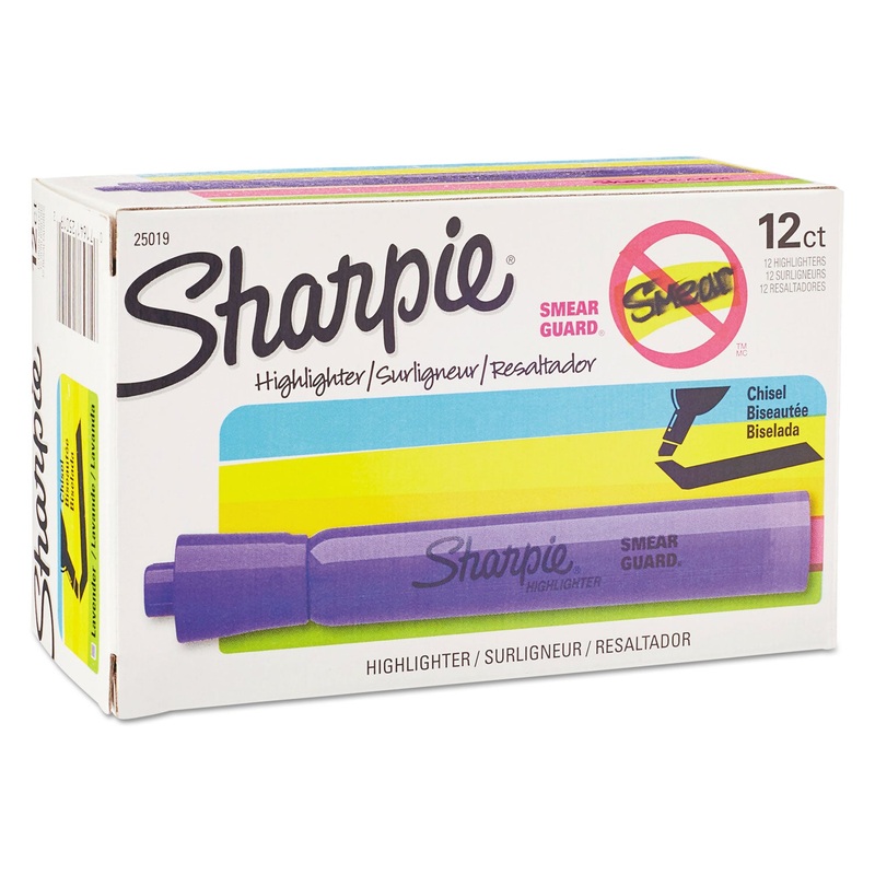 TANK STYLE HIGHLIGHTERS, CHISEL TIP, LAVENDER, DOZEN