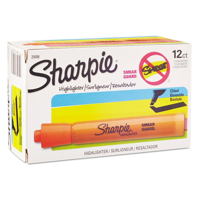 TANK STYLE HIGHLIGHTERS, CHISEL TIP, ORANGE, DOZEN