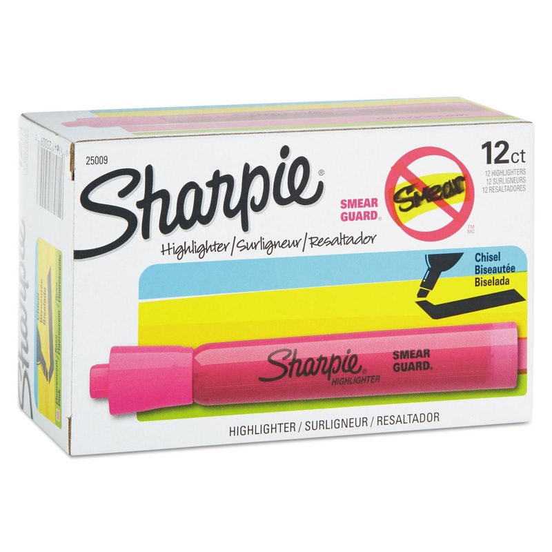 TANK STYLE HIGHLIGHTERS, CHISEL TIP, PINK, DOZEN