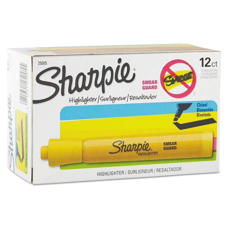TANK STYLE HIGHLIGHTERS, CHISEL TIP, YELLOW, DOZEN