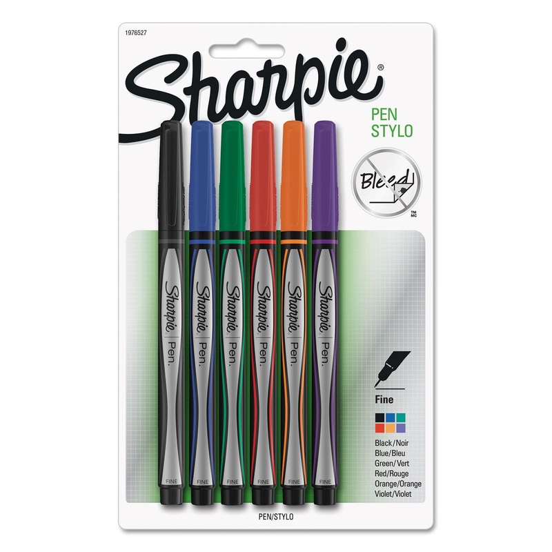 WATER-RESISTANT INK STICK PLASTIC POINT PEN, 0.5 MM, ASSORTED INK/BARREL, 6/PACK