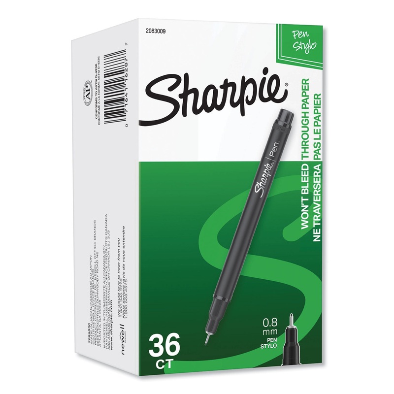 WATER-RESISTANT INK STICK PLASTIC POINT PEN, 0.8 MM, BLACK INK/BARREL, 36/PACK