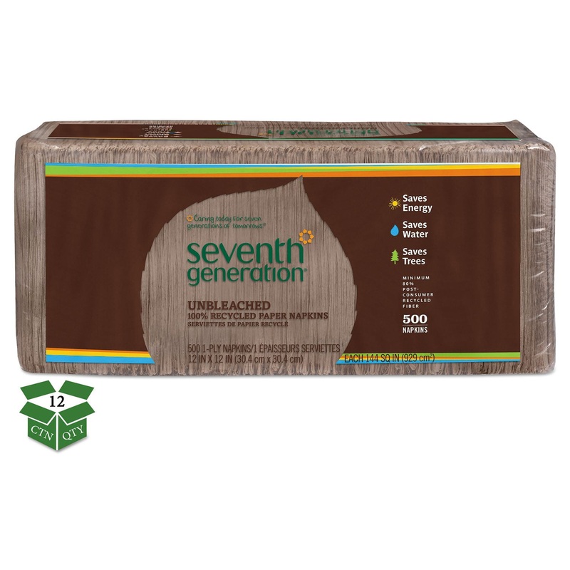 100% Recycled Napkins, 1-Ply, 12 X 12, Unbleached, 500/pack, 12 Packs/carton